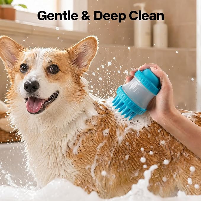 PAWISE Dog Grooming Kit 7-in-1, Dog Bath Brush Set with Pet Washer, Paw Washer, Soft Brush, Finger Brush, Tick Remover & Microfiber Towel - Pet Grooming Supplies for Dogs and Cats
