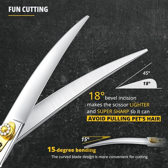 Dream Reach Curved Dog Scissors - 8 Inch Professional Pet Grooming Shears with Adjustable Screw, Curved Shears for Trimming Face and Paws