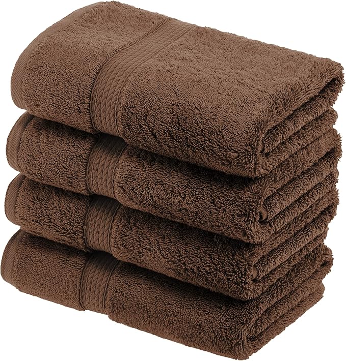 SUPERIOR Egyptian Cotton Plush & Absorbent, Hand Towel Set of 4, Chocolate | Quick Dry, Soft Luxury Towel Set, Bath Essentials for Bathroom, Guest Bath, Spa, 4 Piece Set, Madeline Towels