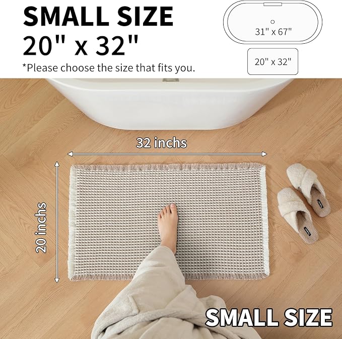 Waffle Bath Mat - Super Water Absorbing Bath Mat Quick Dry, Bathroom Rugs Non Slip Washable, Rubber Backed Bathroom Mat for Bathroom Floor, Tub and Shower, 20" x 32", Brown & White