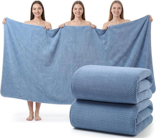 REDKISS Pack of 2 Jumbo Bath Sheets, 40 x 80 Inches Microfiber Bath Towels for Bathroom, Extra Large & Lightweight, Quick-Dry, Super Soft & Highly Absorbent, Perfect to Wrap Yourself in, Blue