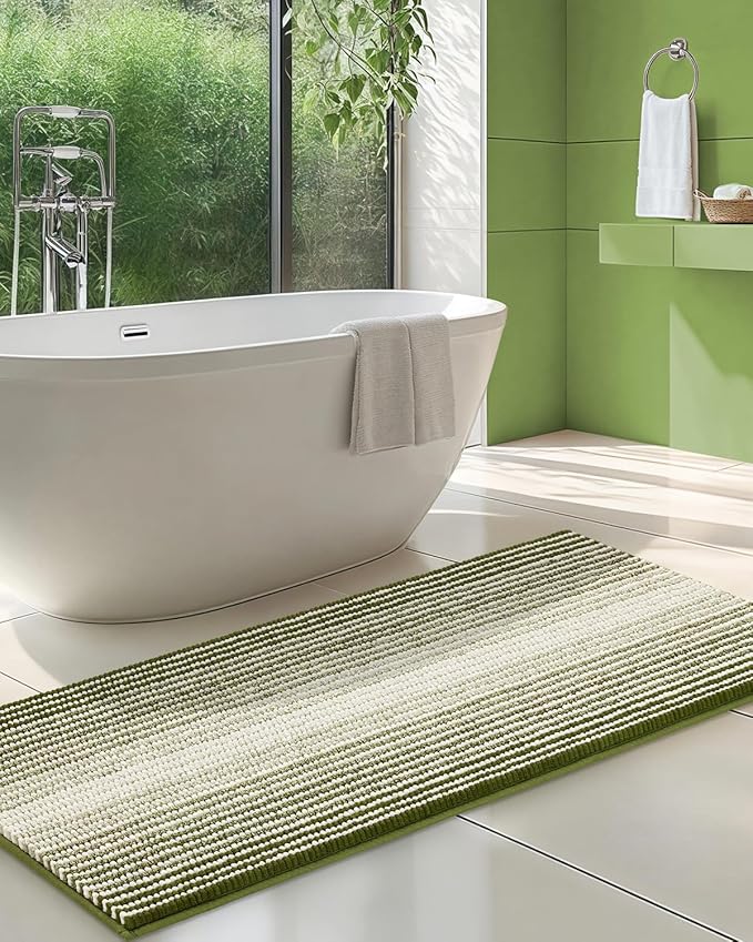 BSICPRO Chenille Bathroom Rugs, 21 x 60 Inches Non Slip Absorbent Bath Mat, Soft Shaggy Shower Bath Floor Mats for Bathroom, Machine Washable(Sage)