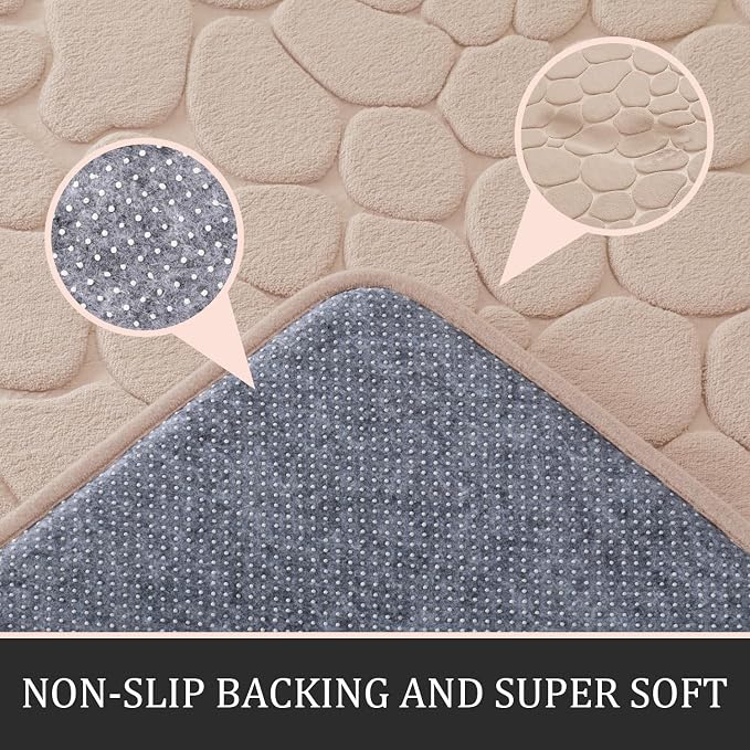 YIHOUSE Bathroom Rugs Mat Set, Memory Foam Bath Mat 3 Piece Khaki | U Shape+Small Mat, Non Slip, Water Absorbent, Washable, Bath Mat For Bathroom, Sink and Toilet
