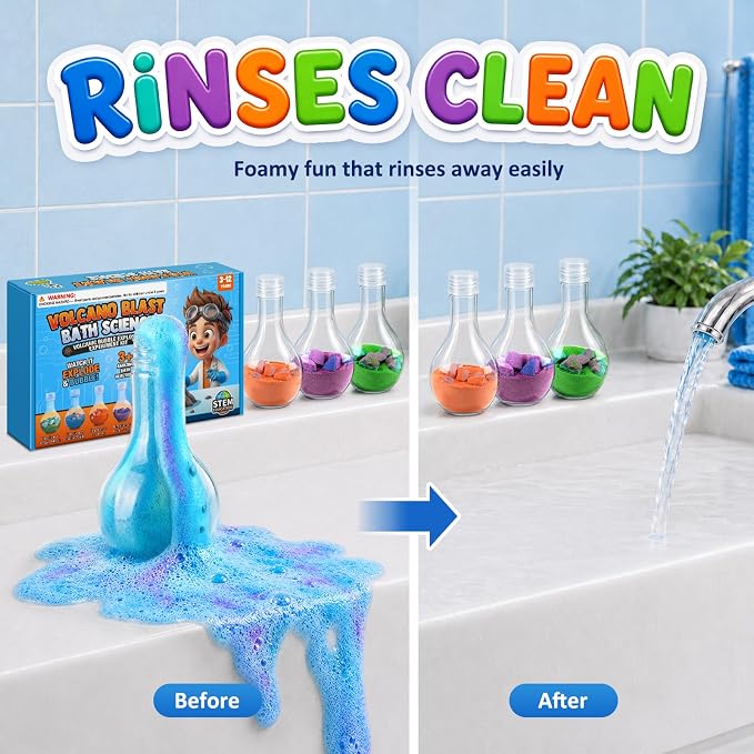 Bubble Bath Potion Kit for Kids, 4 Pack Fizzing Bath Bombs with Colorful Foam, Magic Eruption Fun Science Bath Toys, Birthday Gifts for Boys Girls Ages 3-8