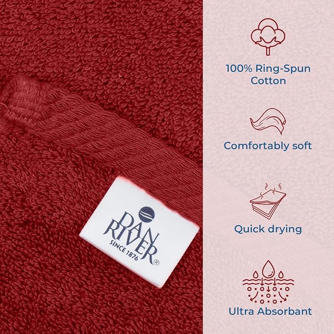 DAN RIVER Pack of 1 Jumbo Bath Sheet 40x80 Inches, Luxury Large Towels Oversized for Bathroom, Absorbent Plush Towels - Red