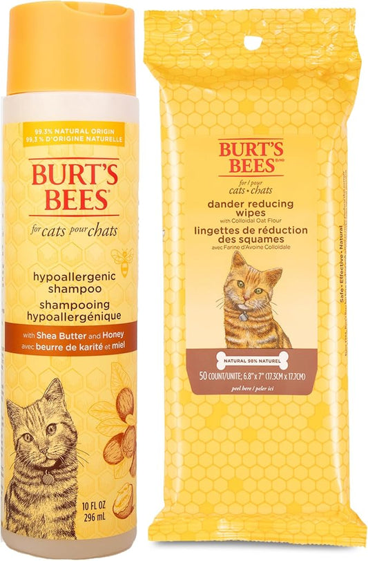 Burt's Bees Hypoallergenic Cat Shampoo and Dander Reducing Grooming Wipes - Cat Grooming Supplies, Cat Shampoo, Cat Wipes