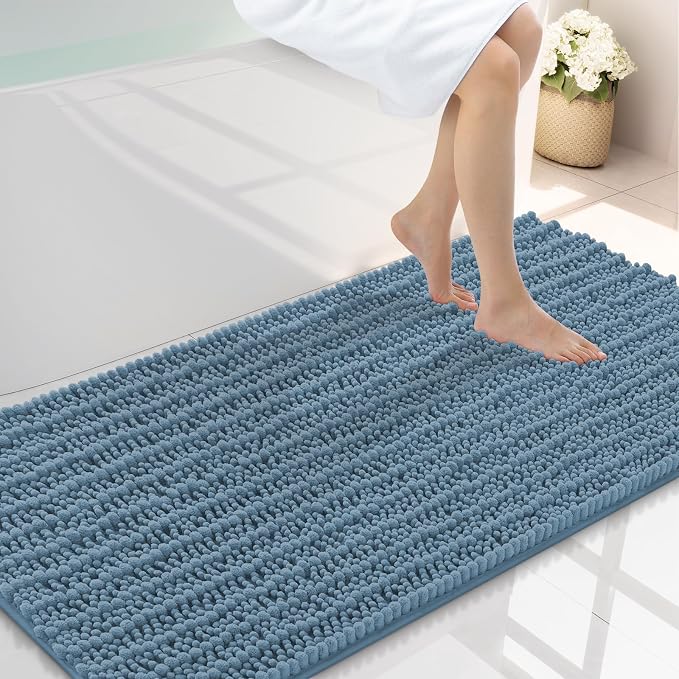 Smiry Bathroom Rugs Mat 40x24, Extra Soft Absorbent Chenille Bath Rugs, Non Slip Rubber Backing Machine Washable Quick Dry Bath Mats for Bathroom Floor, Tub, Shower, Home Accessories, Grayish Blue