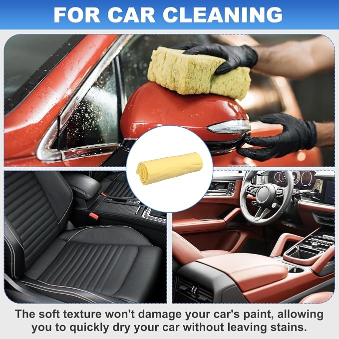 HARFINGTON Car Premium Shammy Cloth 16.9" x 12.6" PVA Chamois Wash Drying Towel Ultra Absorbent No Scratches in Bags for Cars Motorcycles Mirrors Glass Countertops Phone Laptop, Yellow
