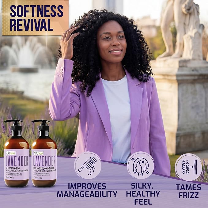 Lavender Repair Shampoo and Conditioner Set - Sulfate Free, Moisturizing and Anti Frizz Formula for Dry, Damaged Hair - Salon Grade - Anti Itch Treatment for Women and Men - 16 Fl Oz (Set of 2)