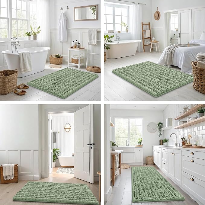 Smiry Bathroom Rugs Mat 40x32, Extra Soft Absorbent Chenille Bath Rugs, Non Slip Rubber Backing Machine Washable Quick Dry Bath Mats for Bathroom Floor, Tub, Shower, Home Decor Accessories, Sage Green