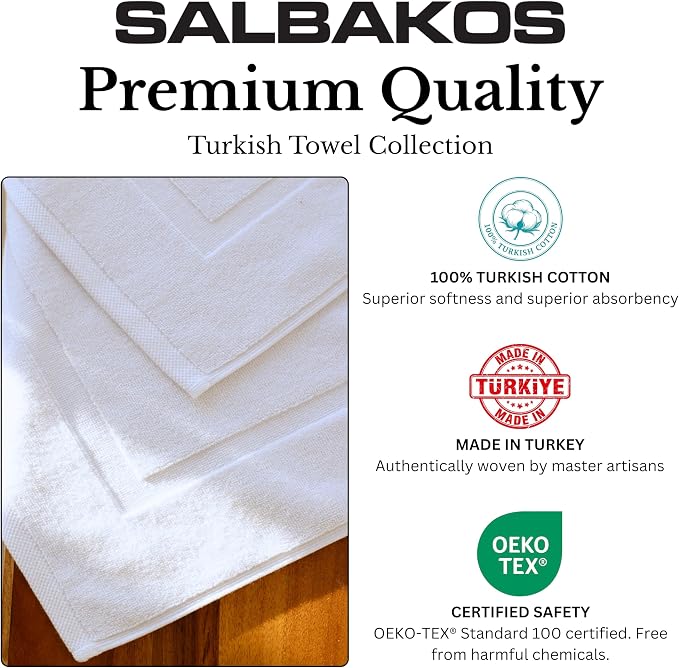 SALBAKOS 2-Piece Towel Bath Mat 20x34 in | 100% Turkish Cotton, Made in Turkey