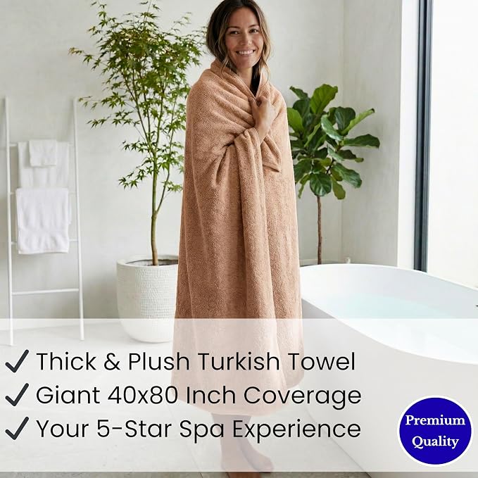 SALBAKOS Luxury 100% Turkish Cotton Bath Sheets 40x80 in Oversized Extra Large Bath Towels Thick Soft Absorbent Turkish Towel for Spa Beach (Pack of 1) (Taupe, Jumbo Bath Sheet)