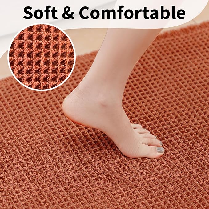 Waffle Bath Mat - Boho Bathroom Rugs Non Slip Washable, Super Absorbent & Quick Dry, Soft Bath Mat Farmhouse Bathroom Decor, 24'' x 48'', Dirty Orange