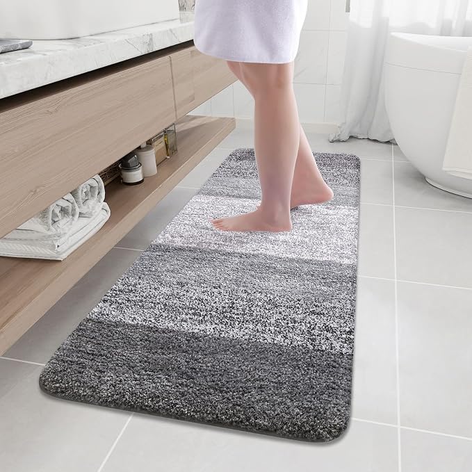 Arotive Microfiber Bathroom Rugs, Shaggy Soft and Absorbent Bath Rug, Thick Plush Machine Washable Dry Bath Mats for Bathroom, Tub and Shower, 59x20, Grey, Rectangular