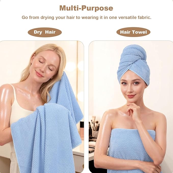 2 Pack Bath Towel Set, Waffle Bath Towel Set, Microfiber Super Soft Highly Absorbent, Sturdy Quick Drying Towels for Bathroom, Gym, Sports, Yoga (2 Piece 27" x 55", 2Blue)