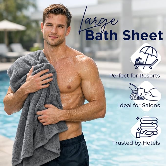 DAN RIVER 2 Pack Bath Sheets Extra Large 35x70, Large Bath Towels for Adults, XL Oversized Heavy Duty Towel Set, 600 GSM 100% Ring Spun Cotton, Soft Quick Dry, Grey