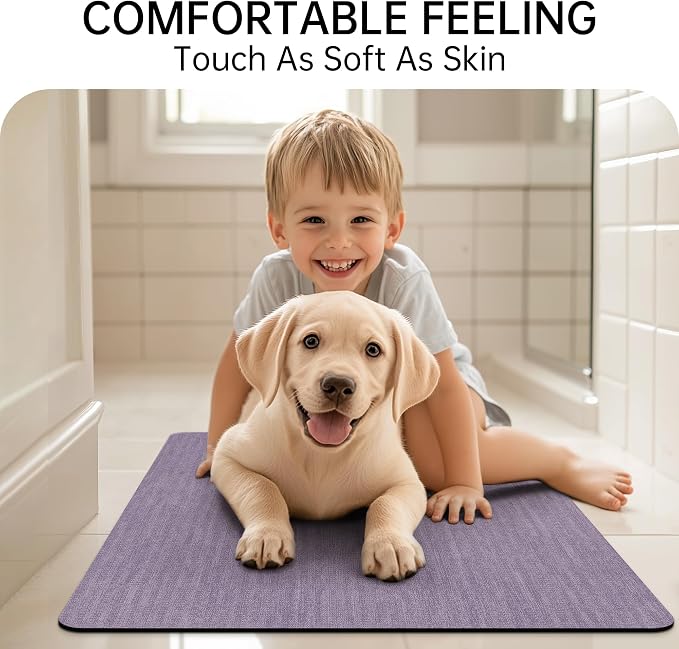 Mecko Bath Mat, Ultra Absorbent Quick Dry Bathroom Floor Mats-Rubber Non-Slip Thin Bathroom Rug Fit Under Door, Faux Suede Surface Shower Rug for Bathtub, Sink, Shower Room(Lavender Purple,16"x24")
