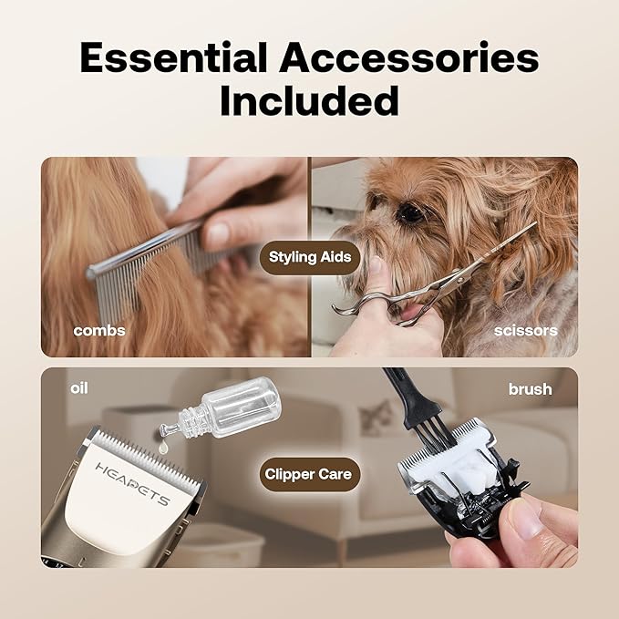 Dog Grooming Clippers, Low Noise, Electric Quiet, Adjustable Clipper Comb, Rechargeable Cordless Dog Hair Clippers for Dogs Cats Pets, Gold