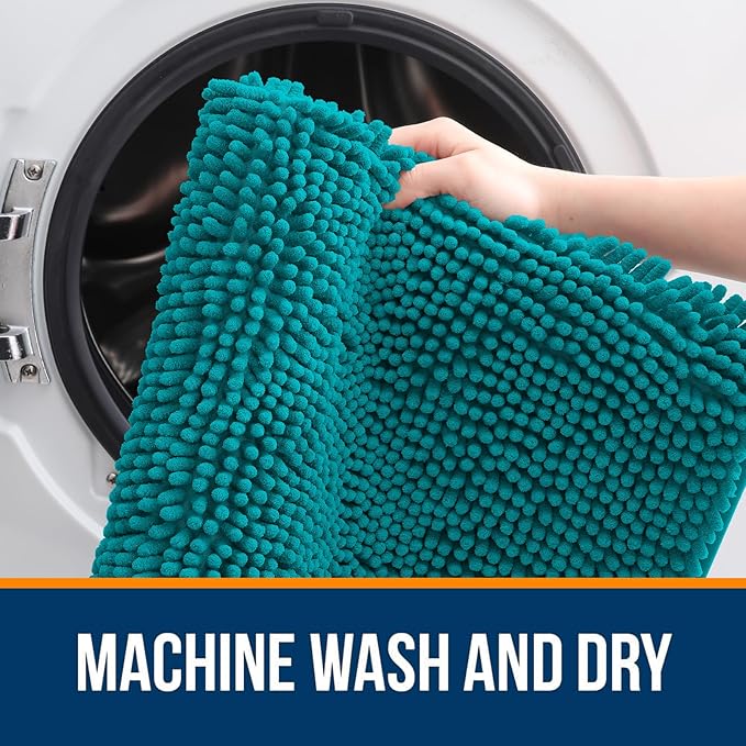 OLANLY Bathroom Rugs 30x18, Extra Soft Absorbent Chenille Bath Rugs, Rubber Backing Quick Dry, Machine Washable Bath Mats for Bathroom Floor, Tub and Shower, Home Decor Accessories, Deep Lake