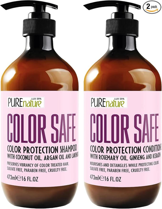 Color Safe Shampoo and Conditioner Set - Sulfate Free and Paraben Free for Protecting Treated, Dyed, and Colored Hair - Professional Salon Care for Women and Men - 16 Fl Oz (Set of 2)