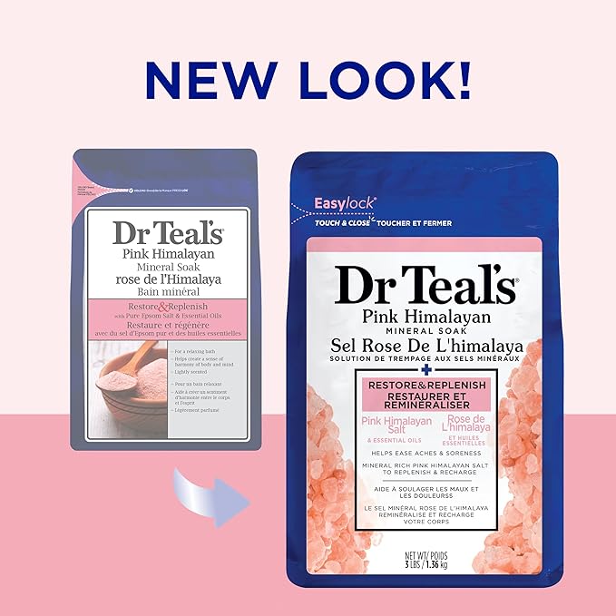 Dr Teal's Epsom Salt Magnesium Soak, Restore & Replenish with Pink Himalayan Salt, 3 lbs