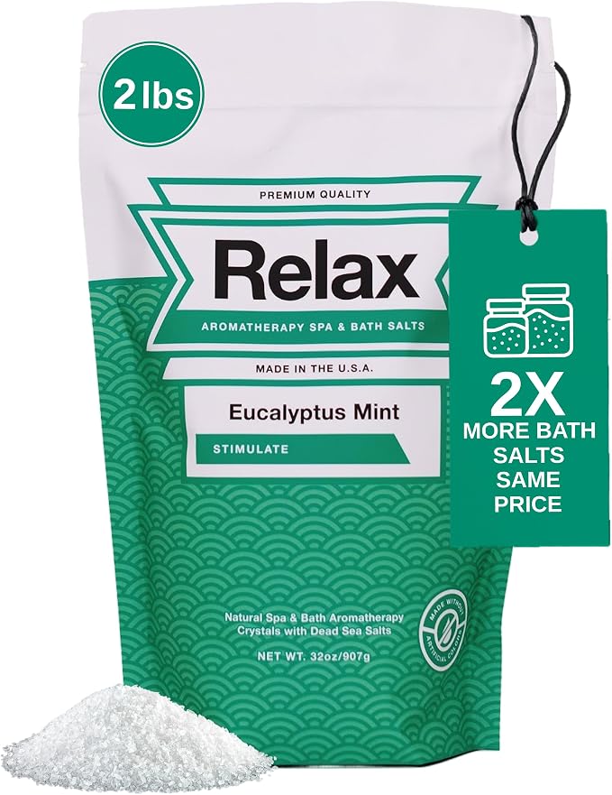 Relax Spa & Bath Aromatherapy Bath Salts for Hot Tub, Bath, or Spa, 2LB Bag Infused with Magnesium, Bath Salt for Soaking, Eucalyptus Mint Scent