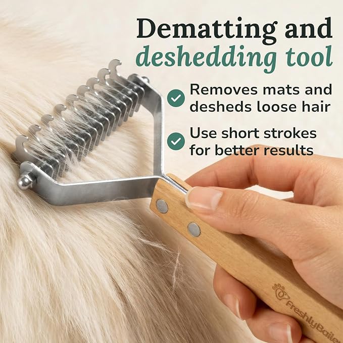 Dematting and Deshedding Comb for Dogs and Cats, 2-Sided Undercoat Rake | for medium to long coats to loosen mats and remove loose undercoat hair