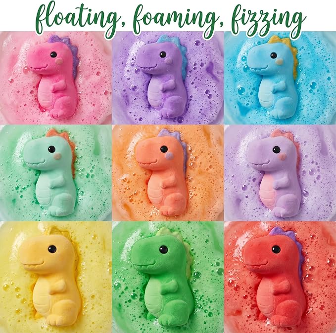 9 Pack Dinosaur Bath Bombs with Surprise Toys Inside for Kids - Natural & Gentle Fizzy with 9 Soothing Fruit Scents - Surprise Dino Bath Sets for Boys Girls, Birthday Gifts & Bedtime Relax