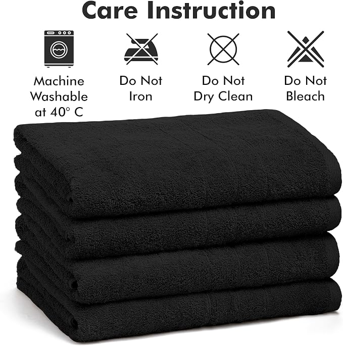 Bath Towels Set of 4 – 100% Ring Spun Cotton Black Extra Large Towels for Bathroom, Spa Use (55x28 in) – 550 GSM Super Soft and Quick Dry Large Bath Sheets for Adults