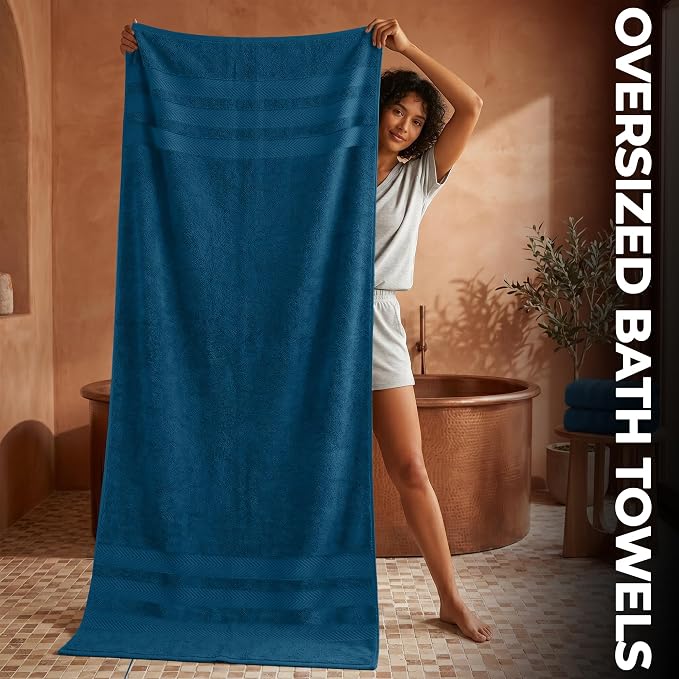 RIVERSIDE Pack of 2 Extra Large Bath Sheets 35 x 70 Inches, 100% Ring Spun Cotton, Hotel Quality, Oversized Bath Towels, Super Soft, Highly Absorbent & Quicker to Dry, Blue Opal