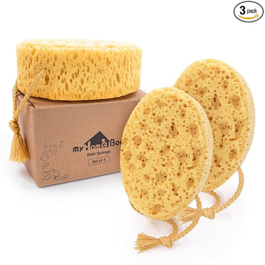myHomeBody Bath Sponge, Foam Loofah, Body Scrubber for Bathing, Exfoliating Shower Pouf for Shower - Large Size, Lots of Lather, Oval, 3 Pack | Large Size, Lots of Lather, Bath Sponges for Shower, Body Scrubber for Bathing, Body Wash Women, Exfoliating...