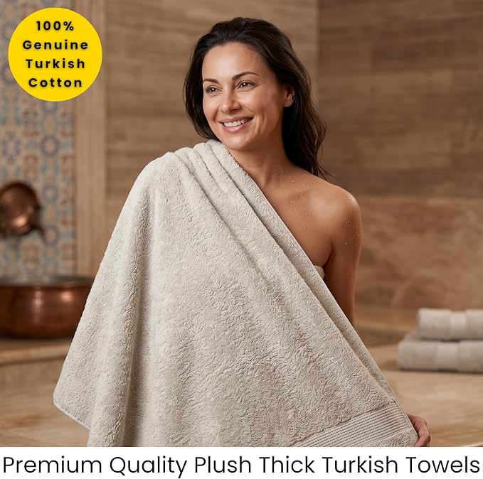SALBAKOS 2-Piece 100% Turkish Cotton Extra Large Bath Towel 35x70 inch | Premium Hotel Quality Bath Sheet Towels | Thick, Soft, Absorbent, Oversized Bath & Beach Towels (Stone, 2 Bath Sheets)
