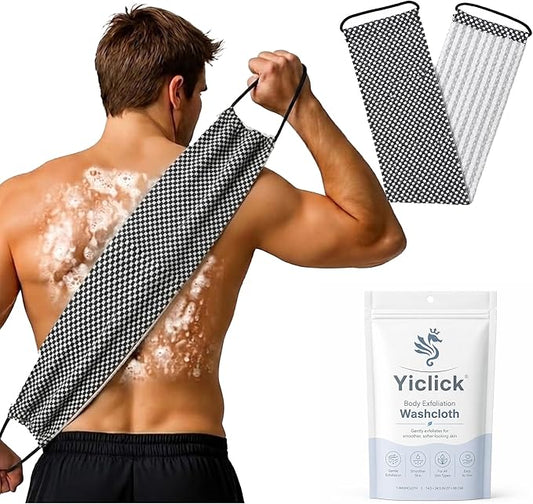 Yiclick Dual-Textured Exfoliating Washcloth Towel - Back Scrubber for Use in Shower Bath, Exfoliating Body Scrubber Exfoliator, Japanese Exfoliate Loofah Lufa Sponge Wash Cloth for Women Men