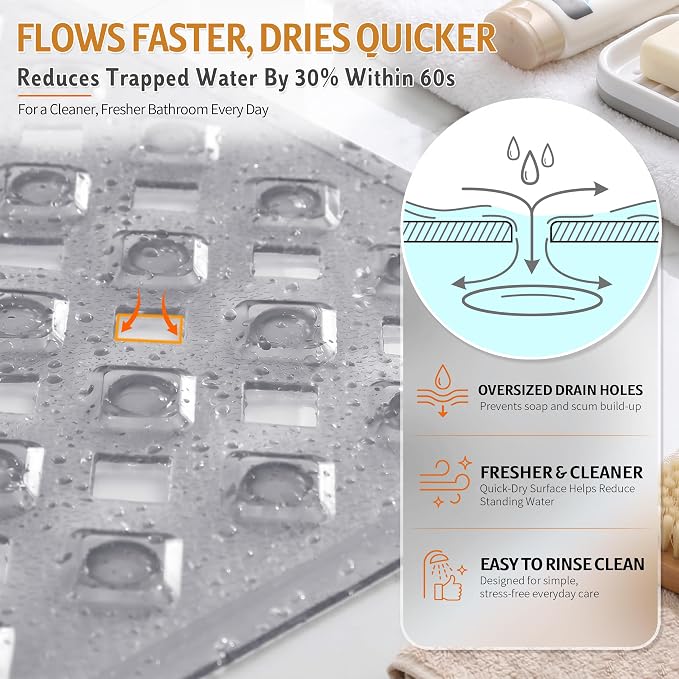 Yimobra Bathtub Mat Non Slip, Shower Mat with Strong Suction Cups & Drain Holes, 28"X16", Anti Slip Bath Tub Mat for Inside Shower, Machine Washable Fast Drying, Bathroom Essentials, Clear Gray