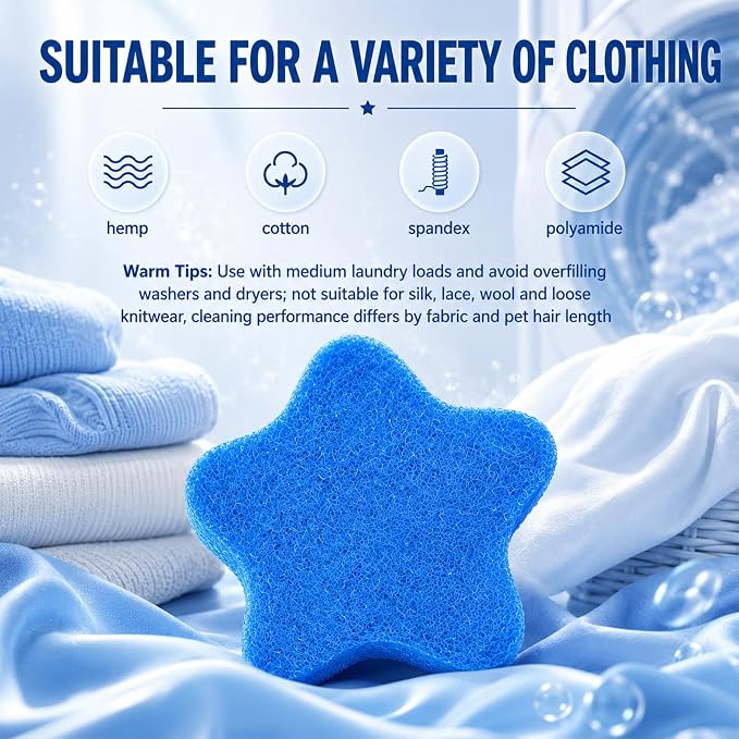 6Pcs Pet Hair Remover for Laundry, Reusable Pet Hair Sponges, Effectively Removes Pet Hair, Lint and Dander from Bedding and Clothing, Suitable for Washing Machines, Dryer