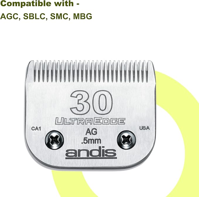 Andis 64075 Ultra Edge Dog Clipper Blade - Constructed of Carbonized Steel, Exclusive Hardening Process with Long-Lasting Sharp Edges, 1/50-Inch Cut Length - for Larger Animals, Size-30, Chrome