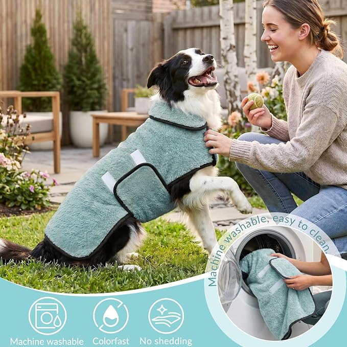 Bienbee Dog Bathrobe, Quick Drying Super Absorbent Pet Robes for Small Medium Large Dogs, Drying Coat for After Bath & Swim, Warm & Cozy Dogs Towels, Dog Puppy Bath Supplies, Light Green L