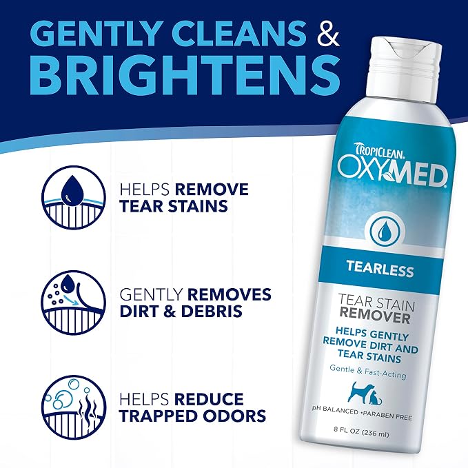 TropiClean Oxymed Tear Stain Remover for Dogs & Cats, Tearless Around The Eye Cleaner for Dogs & Cats 8 Ounce