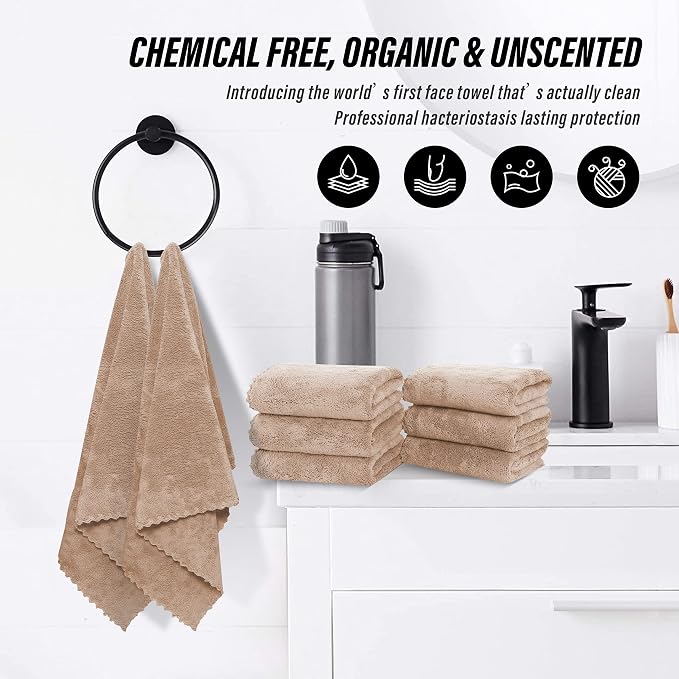 MOONQUEEN 18 Pack Premium Hand Towels - Quick Drying - Microfiber Coral Velvet Highly Absorbent Towels - Multipurpose Use as Hotel, Bathroom, Shower, Spa, Hand Towel 16 x 28 inches (Brown)