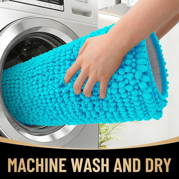 OLANLY Thick Bathroom Rugs 36x24, Extra Soft Absorbent Chenille Bath Rugs, Rubber Backing, Machine Wash Dry, Bath Mats for Bathroom Floor, Tub and Shower, Home Decor Accessories, Aqua Sky
