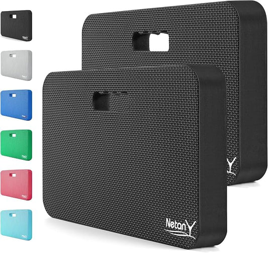 NETANY 2 Pack Extra Thick Kneeling Pad for Gardening, Comfortable Knee Pad Cushion, Extra Large Foam Kneeler Mat for Gardening, Baby Bath, Workout, Exercise & Yoga, Mechanic, 17.8 x 11 x 1.5 in, Black