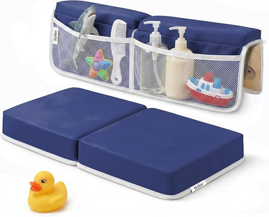 Rylor Premium Baby Bath Kneeler Mat & Elbow Rest Pad Set – Comfortable Bath Kneeler and Elbow Kneeling Rest Pad for Parents, Extra Long 26'', 2.4'' Thick, Non-Slip Support for Easy Bath Time (Blue)