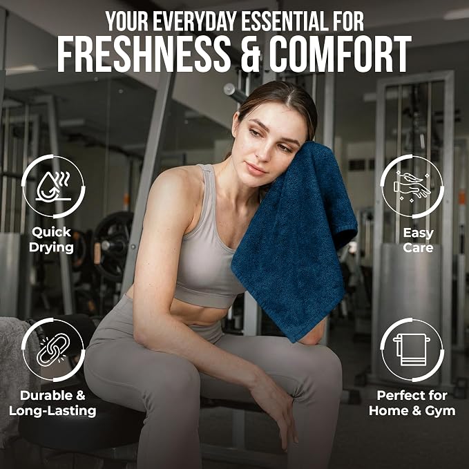 RIVERSIDE 12-Pack Premium 100% Cotton Blue Opal Face Towels for Bathroom [12x12] - Reusable Luxury Face Wash Cloths for Showering - 550 GSM Super Soft & Absorbent Washcloths for Body, Spa & Gym
