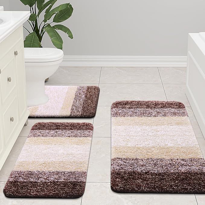 Arotive Microfiber Bathroom Rugs, Shaggy Soft and Absorbent Bath Rug, Thick Plush Machine Washable Dry Bath Mats for Bathroom, Tub and Shower, 45x27, Brown, Rectangular