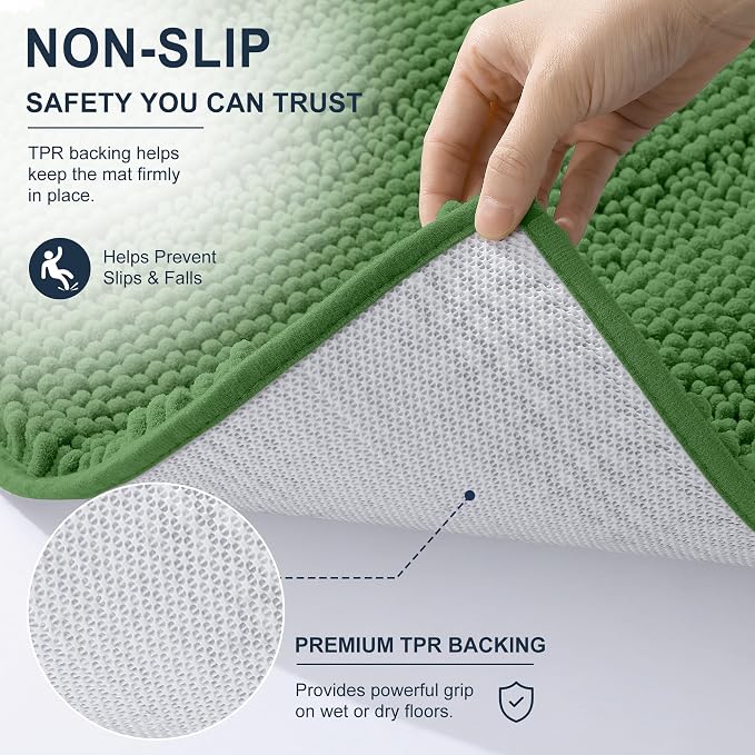 Smiry Thick Chenille Bathroom Rugs 36x24, Extra Soft Absorbent Striped Bath Mat, Machine Washable, Rubber Backing, Bath Rugs for Bathroom, Tub & Shower, Home Decor Accessories, Olive Green