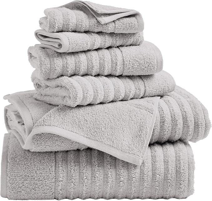 Great Bay Home Bath Towel Set - 100% Cotton 6 Piece Towel Set - Absorbent & Quick-Dry Towels for Bathroom (Light Grey)