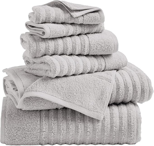 Great Bay Home Bath Towel Set - 100% Cotton 6 Piece Towel Set - Absorbent & Quick-Dry Towels for Bathroom (Light Grey)