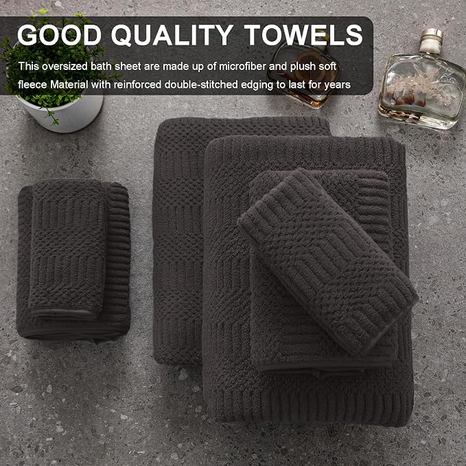 Ferdilan 4 Piece Oversized Bath Towels Set 35x70 Inches, Black Brown Extra Large Soft Bath Sheet Chair Towels 600 GSM Highly Absorbent Quick Dry Towels Set for Bathroom Hotel Spa…