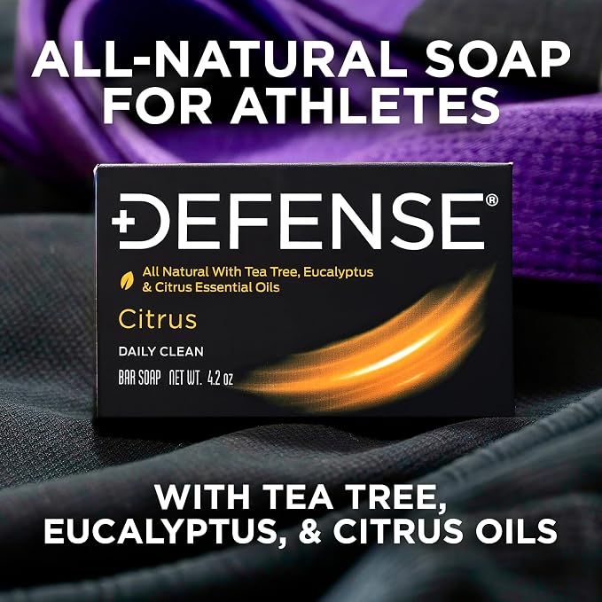 Defense Soap Citrus Bar – All Natural Tea Tree, Eucalyptus & Citrus Essential Oils – Post Workout Hygiene for Athletes, Sports & Active Lifestyles – Washes Away Sweat & Body Odor – 4.2 oz