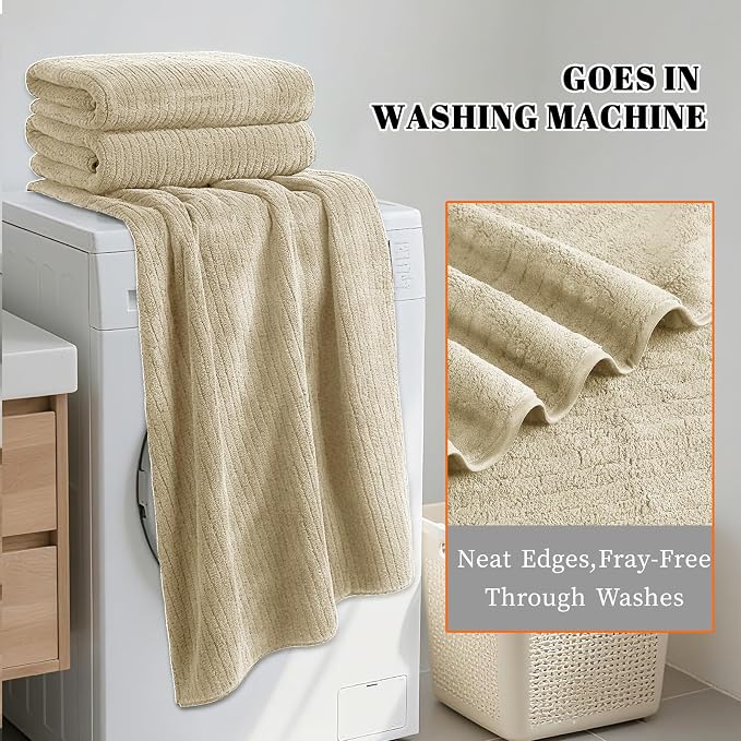 Bath Towels Set of 4 Extra Large 35 x 70 Inches,Luxury Thick High Absorbent and Quick Dry Bath Sheet,Ultra Soft Microfiber,Bathroom,Beach,Yoga,Sport,SPA,Fitness (Beige)